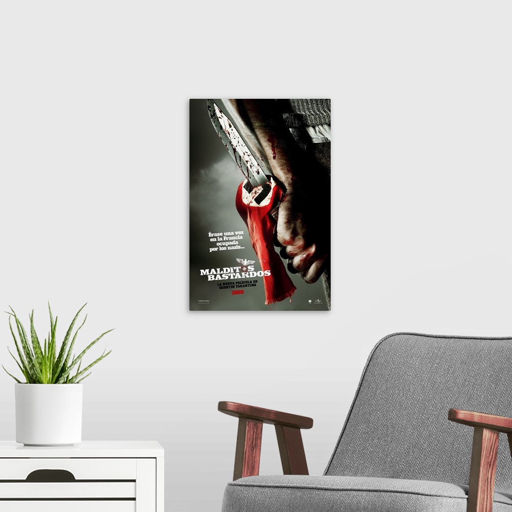 A modern room featuring Inglourious Basterds - Movie Poster - Spanish