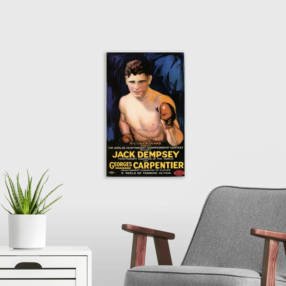 A modern room featuring Jack Dempsey vs. Georges Carpenter