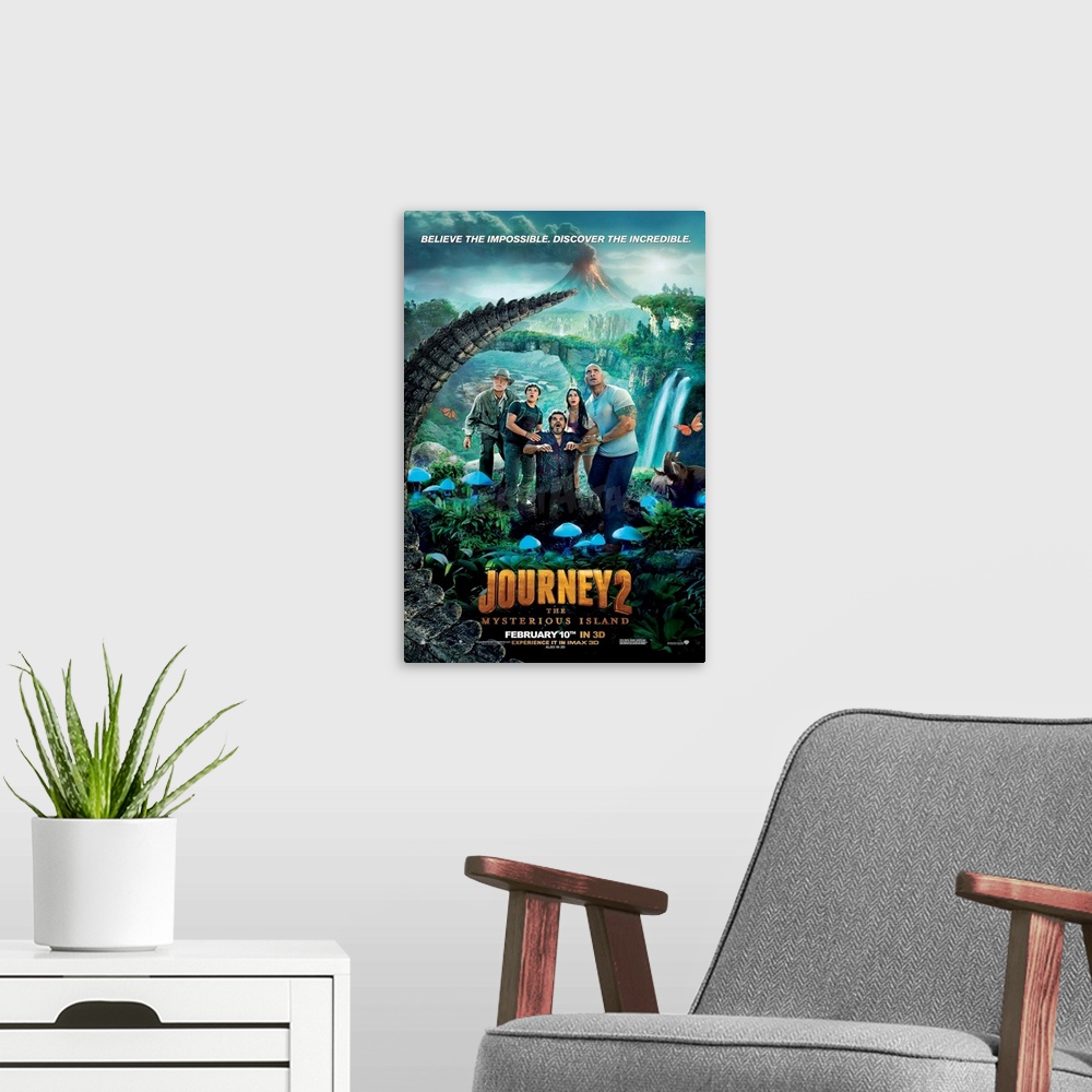 A modern room featuring Journey 2: The Mysterious Island - Movie Poster