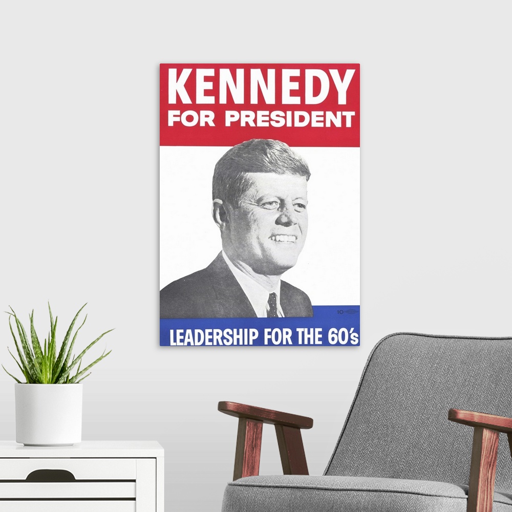A modern room featuring Kennedy For President (1960)