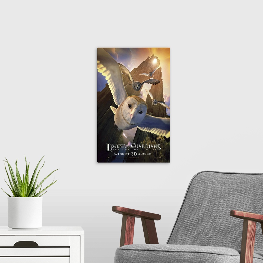 A modern room featuring Legend of the Guardians: The Owls of Ga'Hoole - Movie Poster