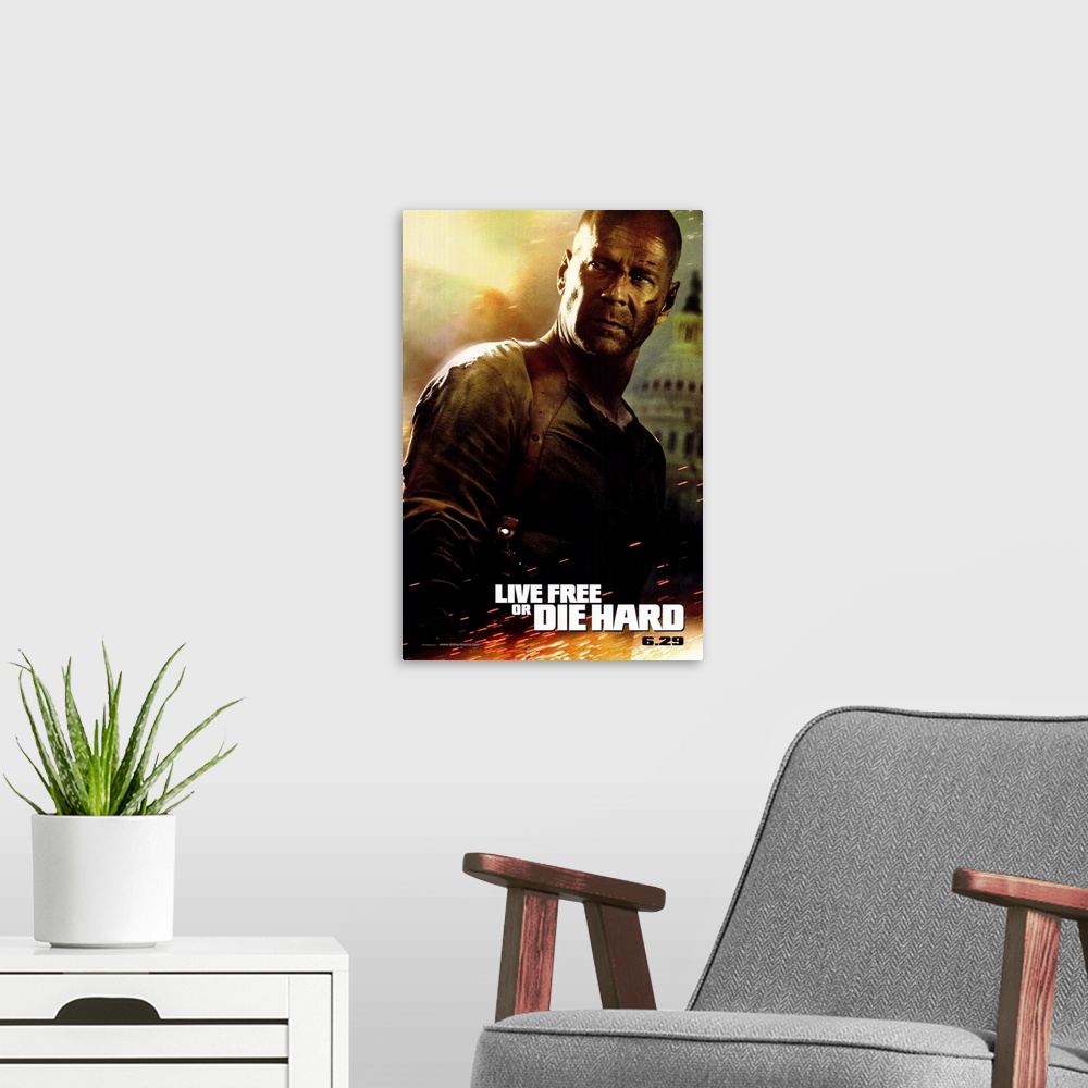 A modern room featuring Live Free or Die Hard (2007)
