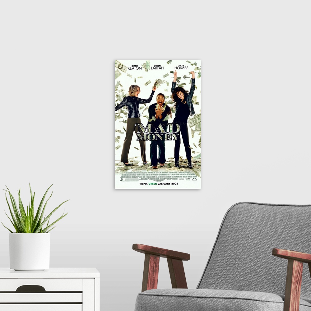 A modern room featuring Mad Money - Movie Poster