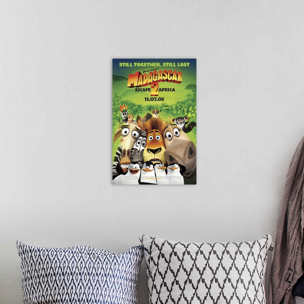 A bohemian room featuring Madagascar: Escape 2 Africa - Movie Poster