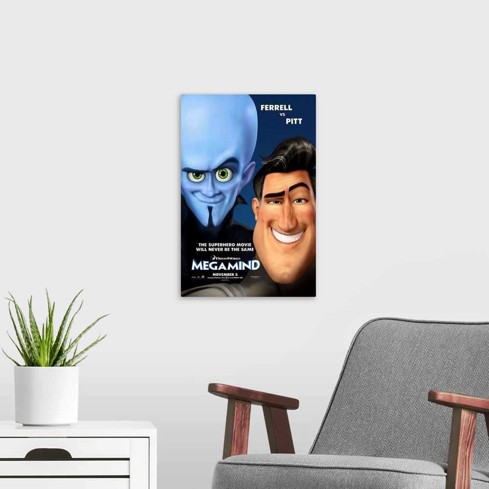A modern room featuring Megamind - Movie Poster