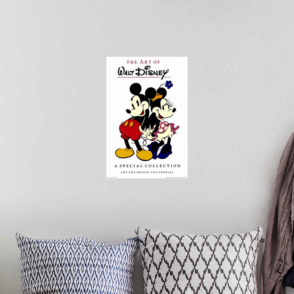 A bohemian room featuring This poster featuring the animation studio's star couple is advertising an exhibit of Walt Disney...
