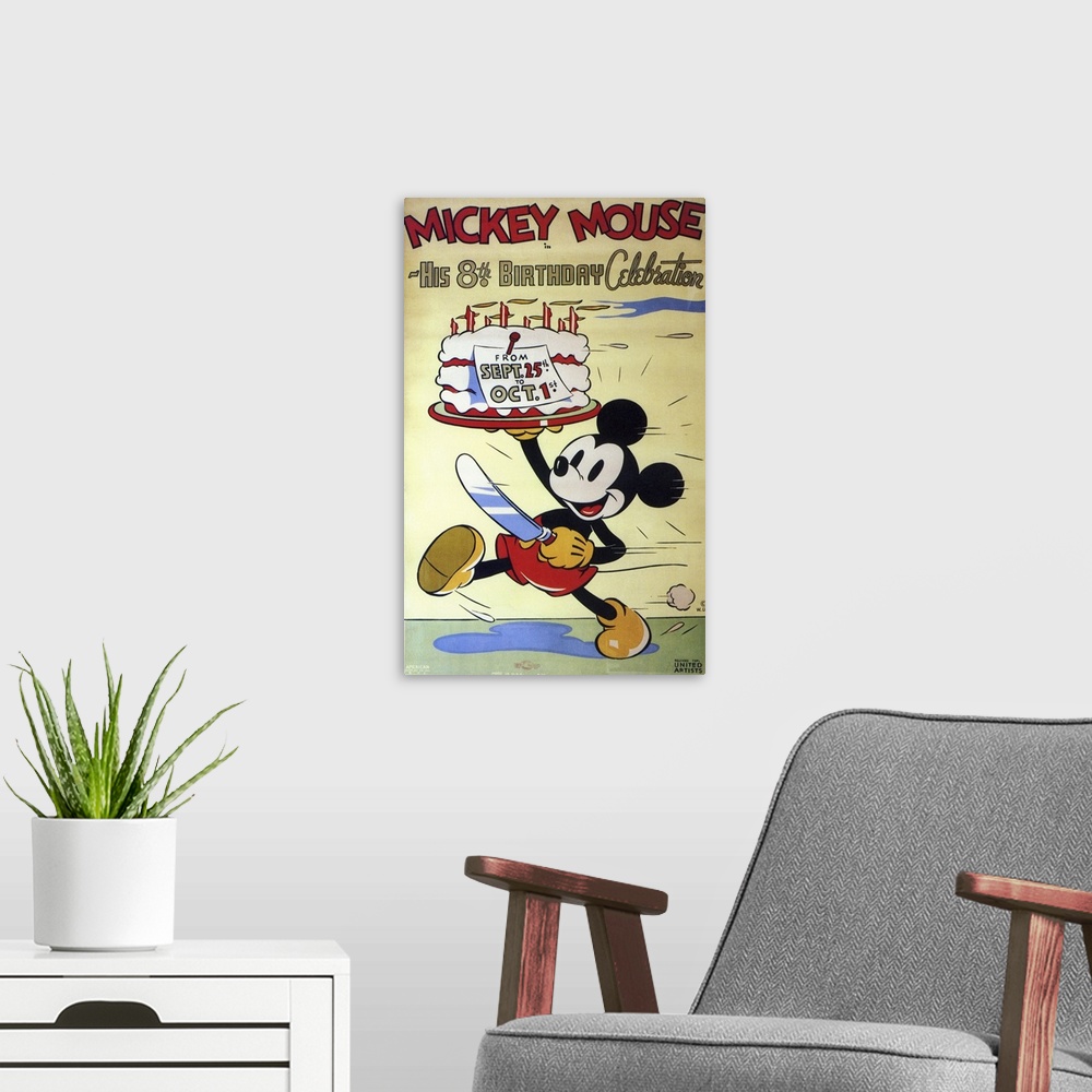 A modern room featuring Mickey Mouse in His 8th Birthday Celebration (1936)