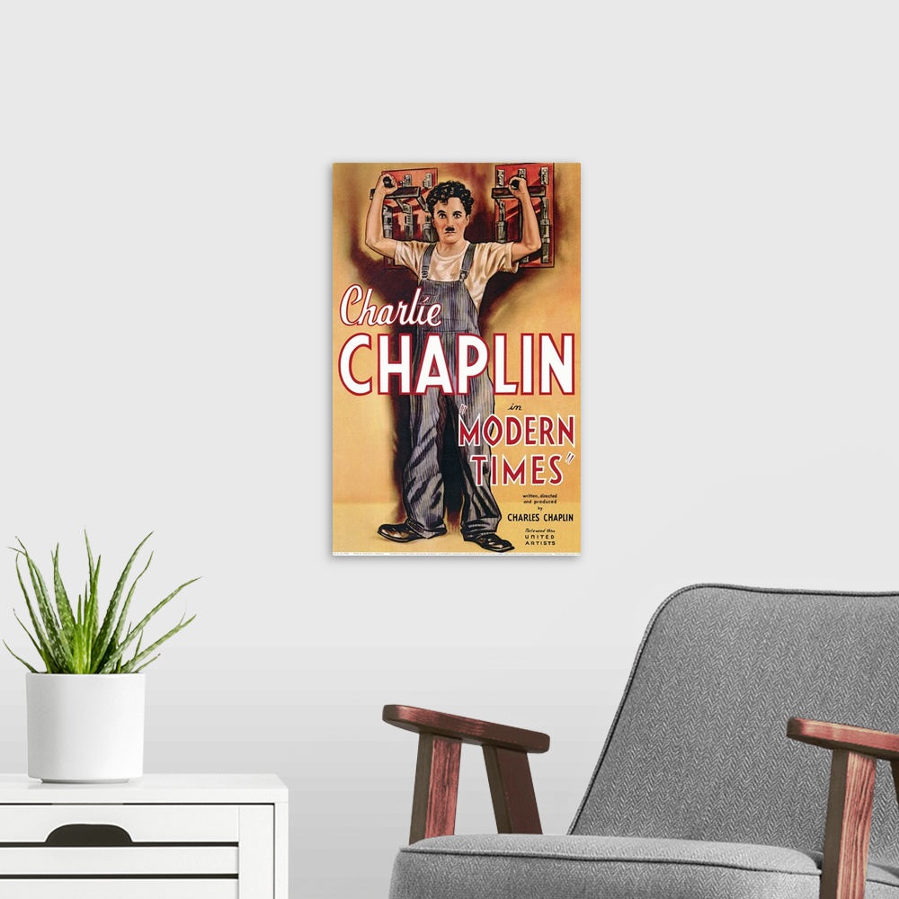 A modern room featuring This mostly silent film finds Chaplin playing a factory worker who goes crazy from his repetitiou...