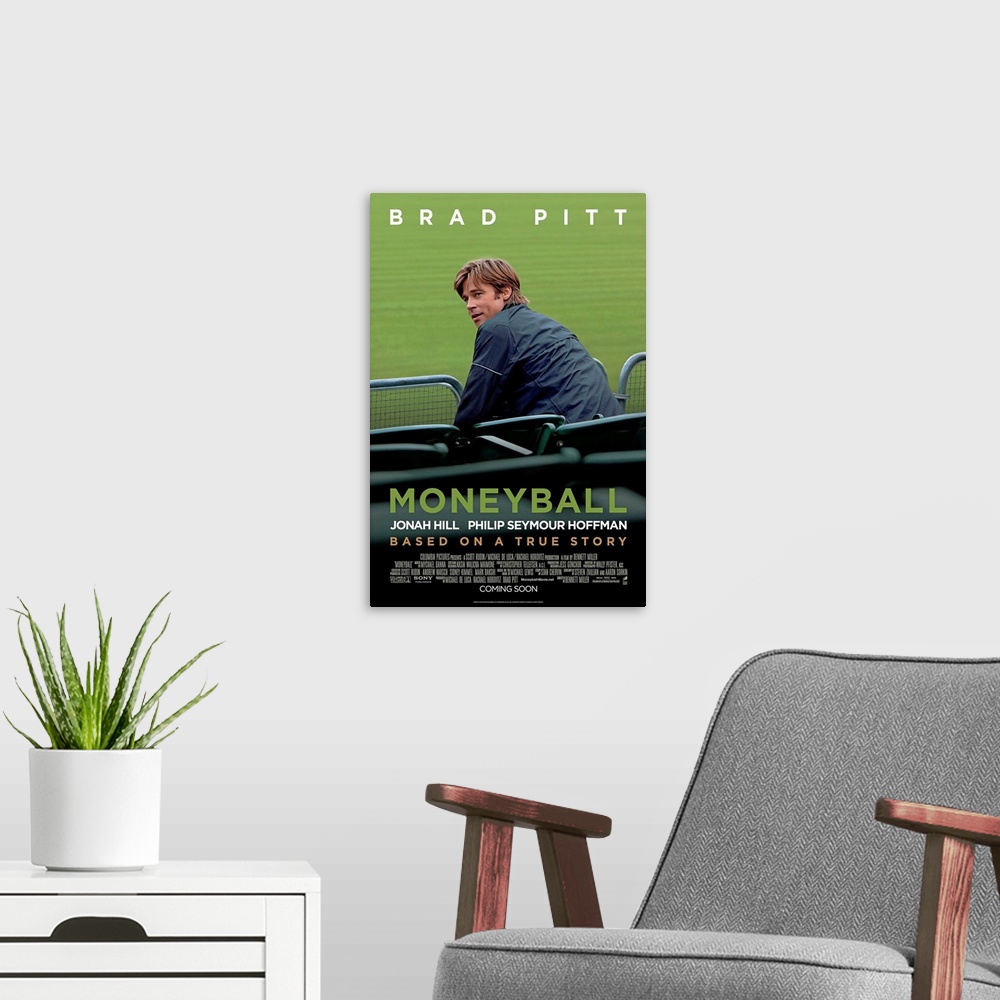 A modern room featuring Moneyball - Movie Poster