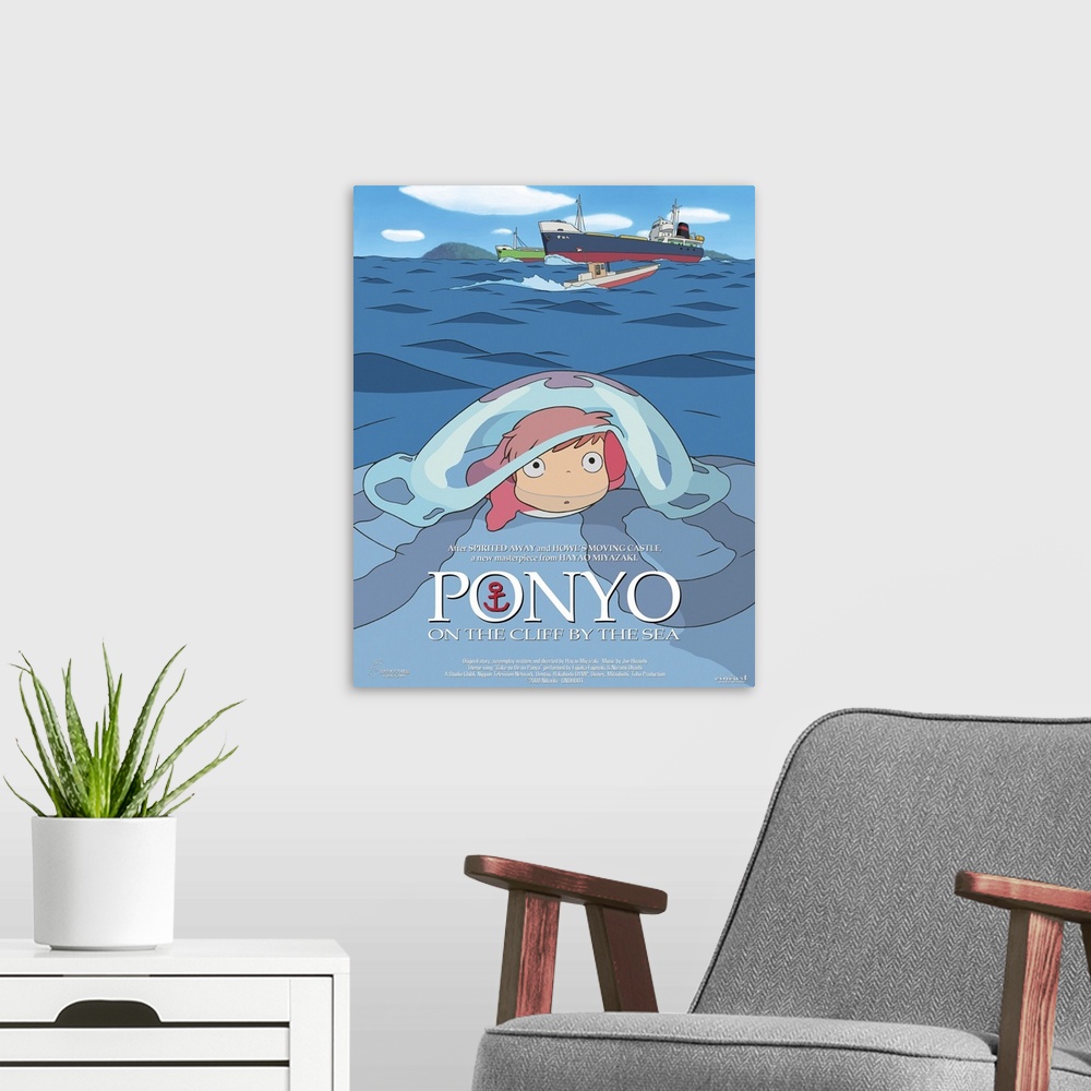 A modern room featuring Ponyo on the Cliff - Movie Poster - Belgian