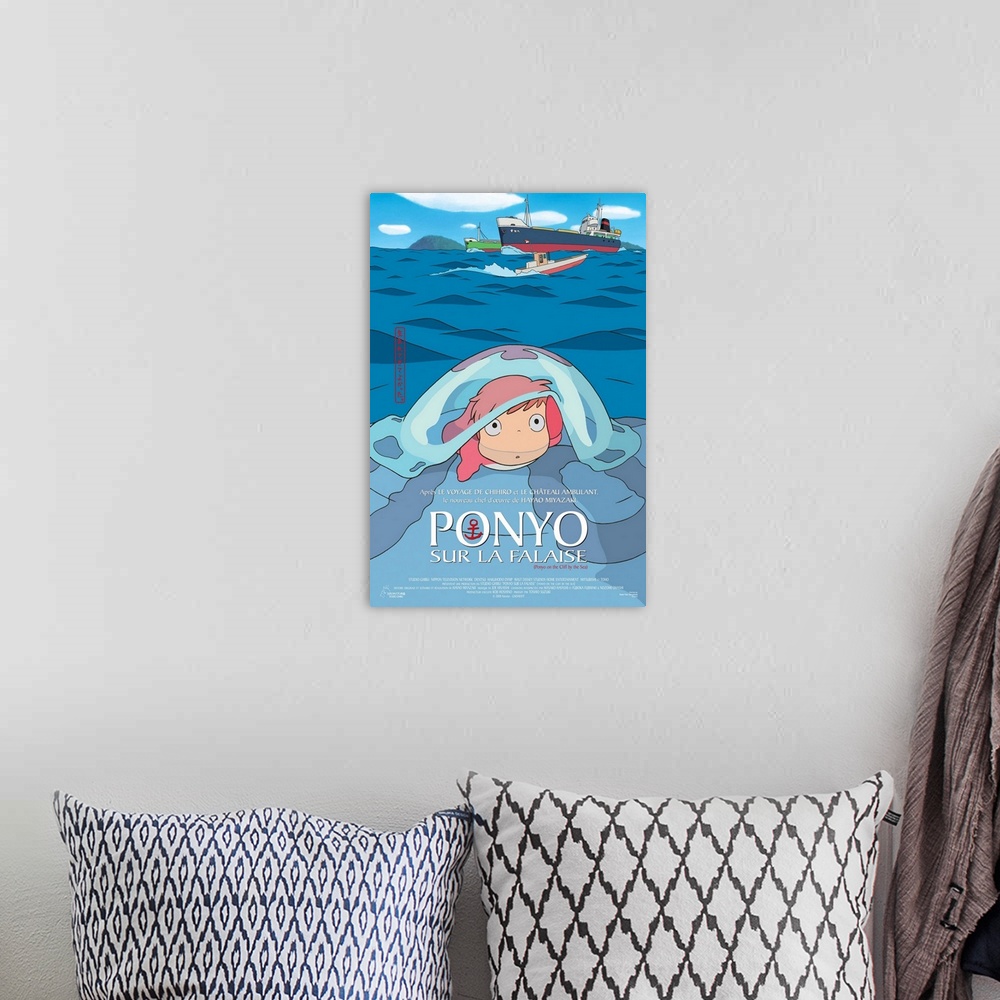 A bohemian room featuring Ponyo on the Cliff - Movie Poster - French