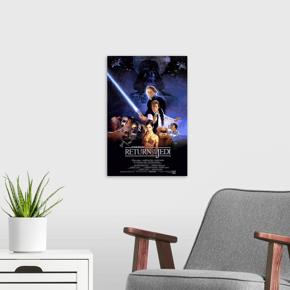 A modern room featuring Third film in George Lucas' popular space saga. Against seemingly fearsome odds, Luke Skywalker b...