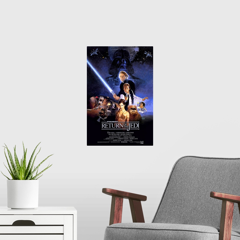 A modern room featuring Third film in George Lucas' popular space saga. Against seemingly fearsome odds, Luke Skywalker b...