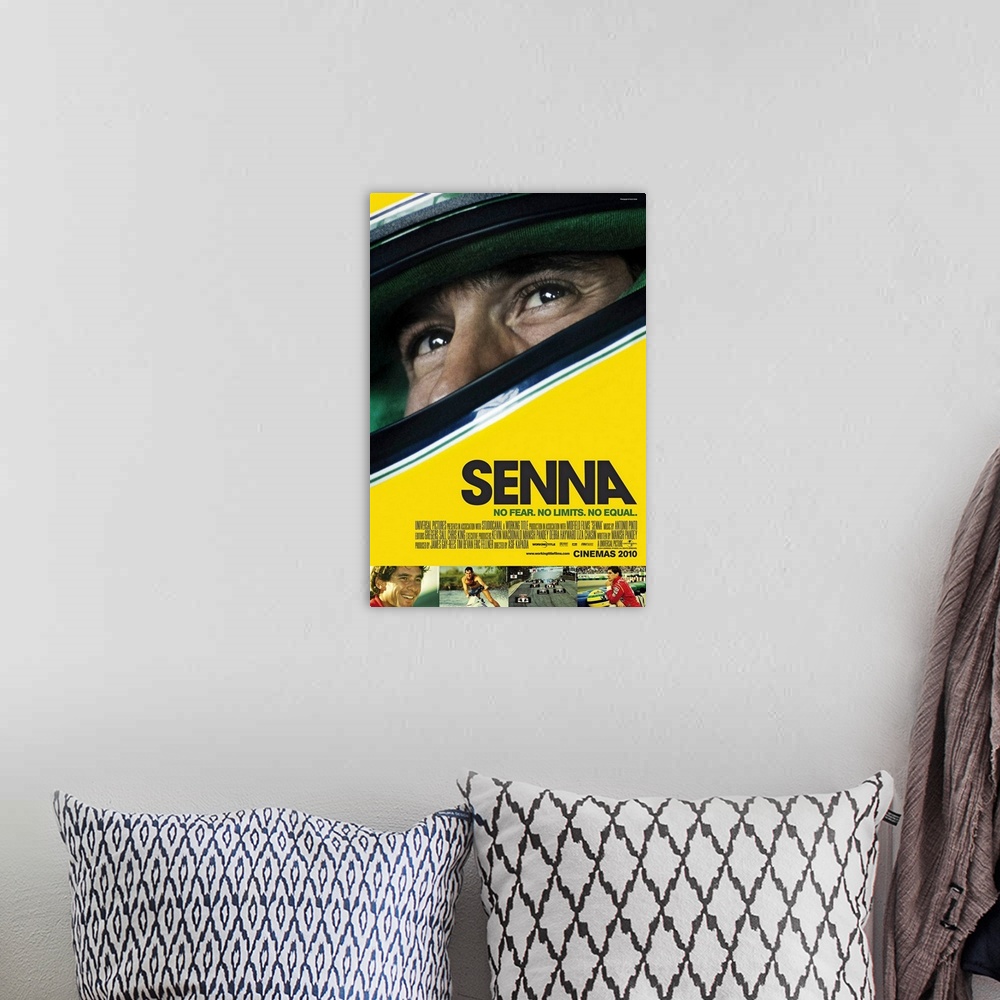 A bohemian room featuring Movie poster for "Senna". A documentary on Brazilian Formula One racing driver Ayrton Senna, who ...