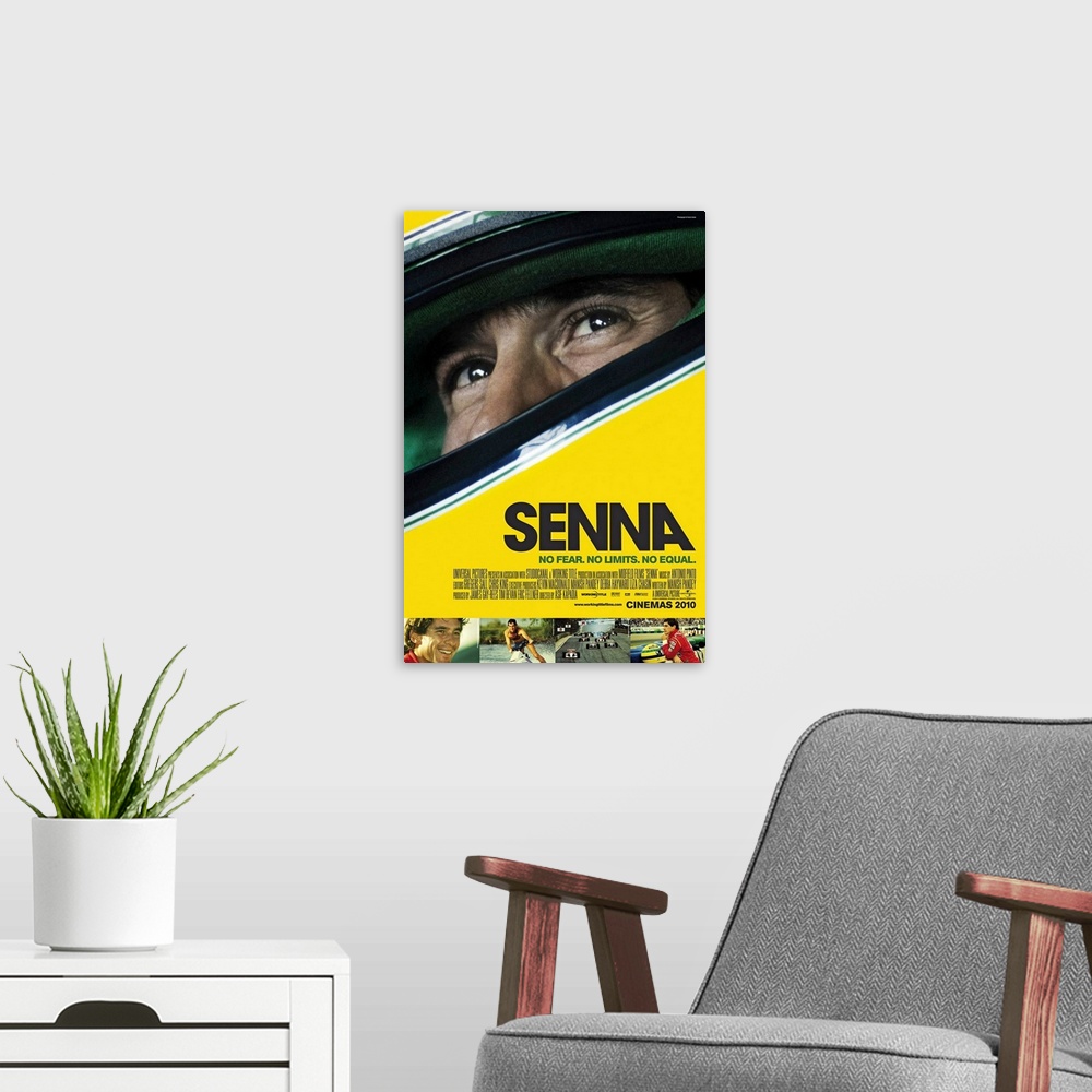 A modern room featuring Movie poster for "Senna". A documentary on Brazilian Formula One racing driver Ayrton Senna, who ...