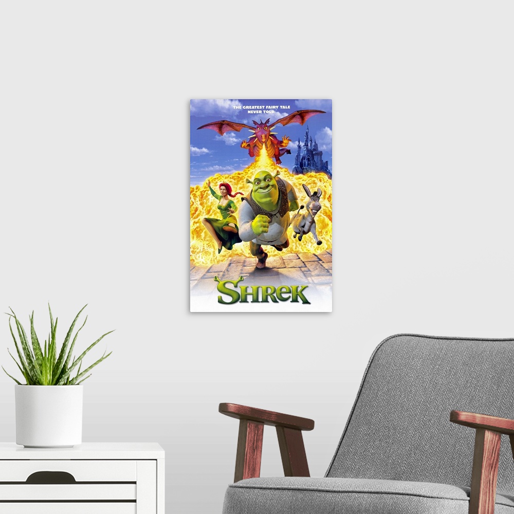 A modern room featuring Animated tale from DreamWorks about a grumpy green ogre, Shrek (Myers), who's upset when some ann...