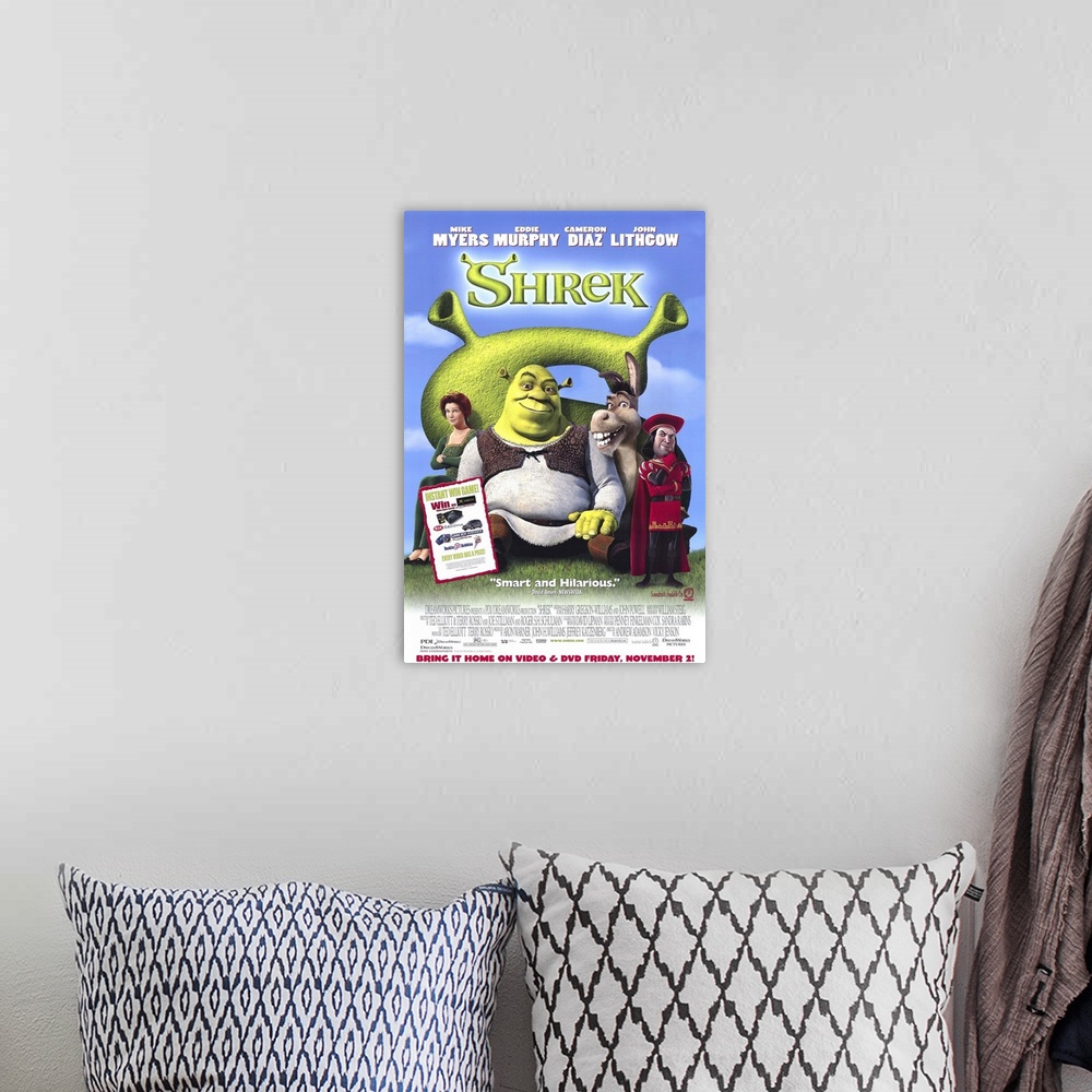 A bohemian room featuring Animated tale from DreamWorks about a grumpy green ogre, Shrek (Myers), who's upset when some ann...