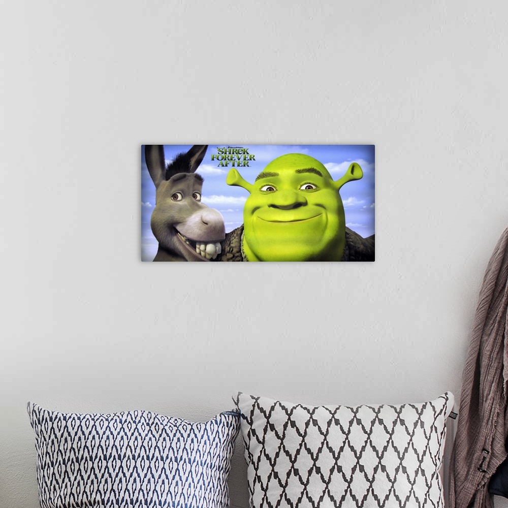 A bohemian room featuring The further adventures of the giant green ogre, Shrek, living in the land of Far, Far Away.