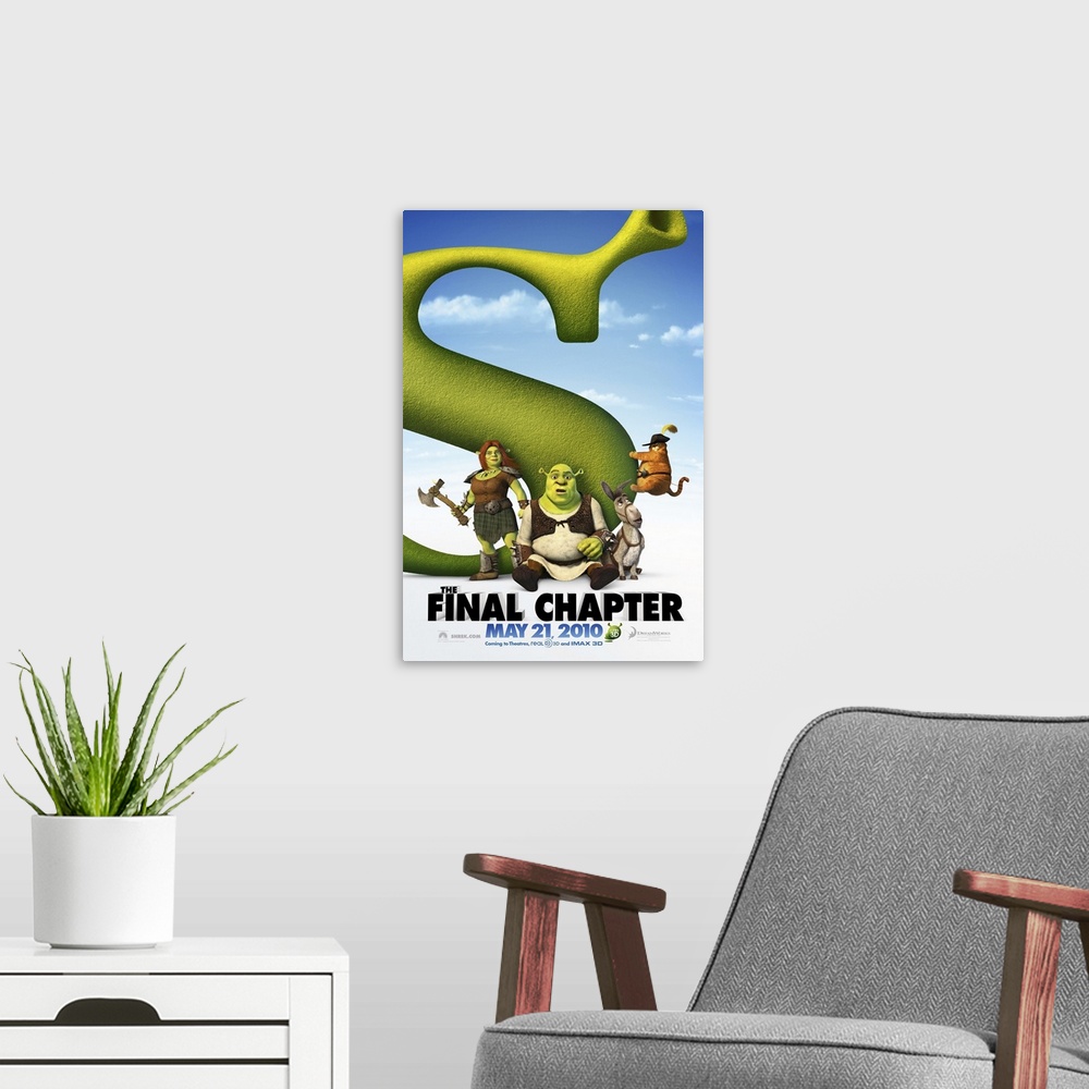 A modern room featuring The further adventures of the giant green ogre, Shrek, living in the land of Far, Far Away.