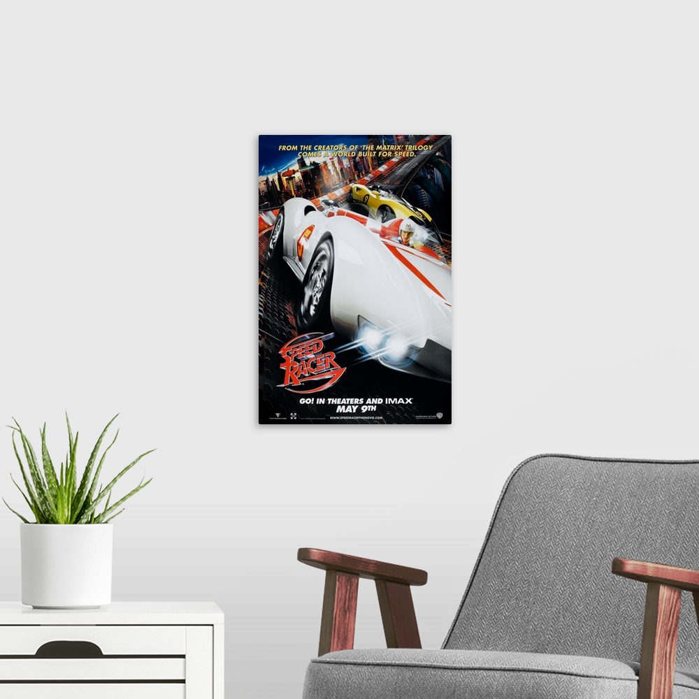 A modern room featuring Speed Racer - Movie Poster