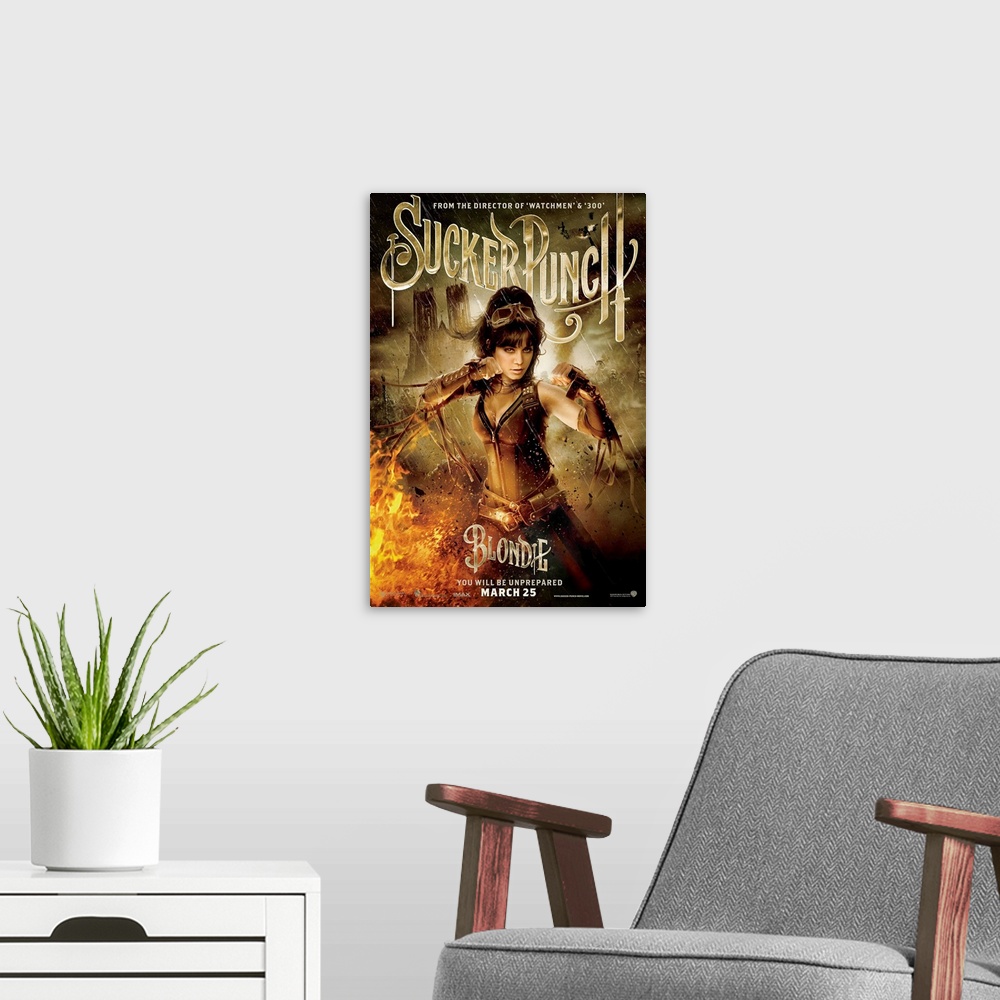A modern room featuring Sucker Punch - Movie Poster