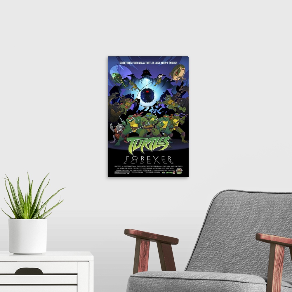 A modern room featuring Teenage Mutant Ninja Turtles: Turtles Forever - TV Poster