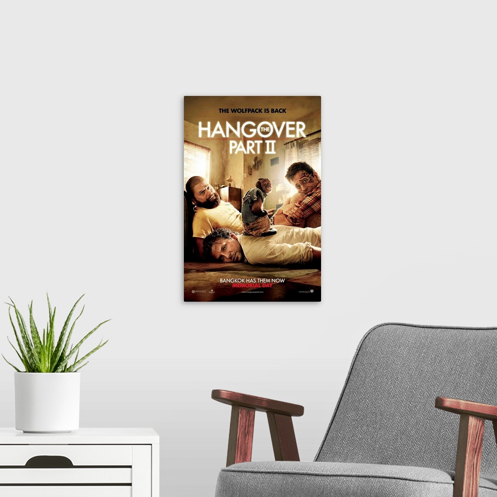A modern room featuring The Hangover Part II - Movie Poster