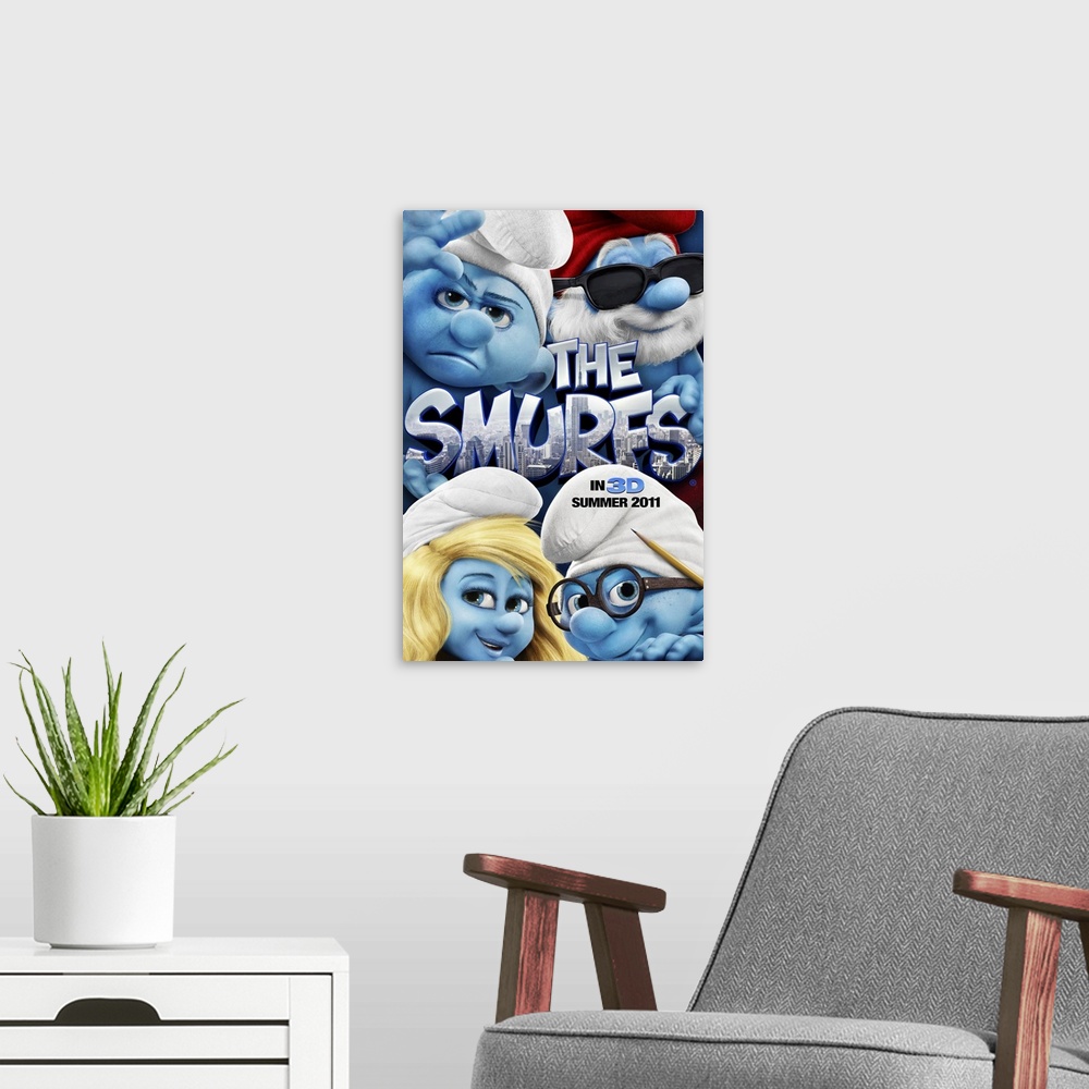 A modern room featuring The Smurfs - Movie Poster