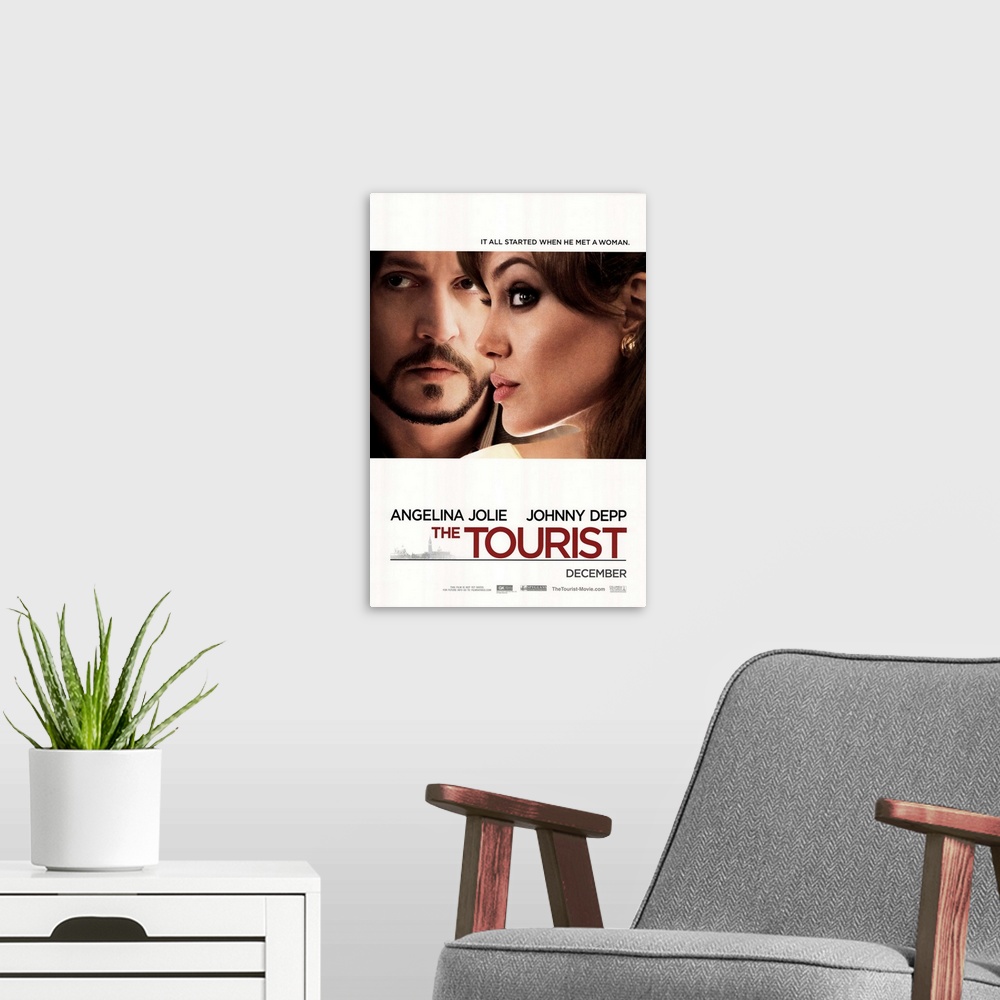 A modern room featuring The Tourist - Movie Poster