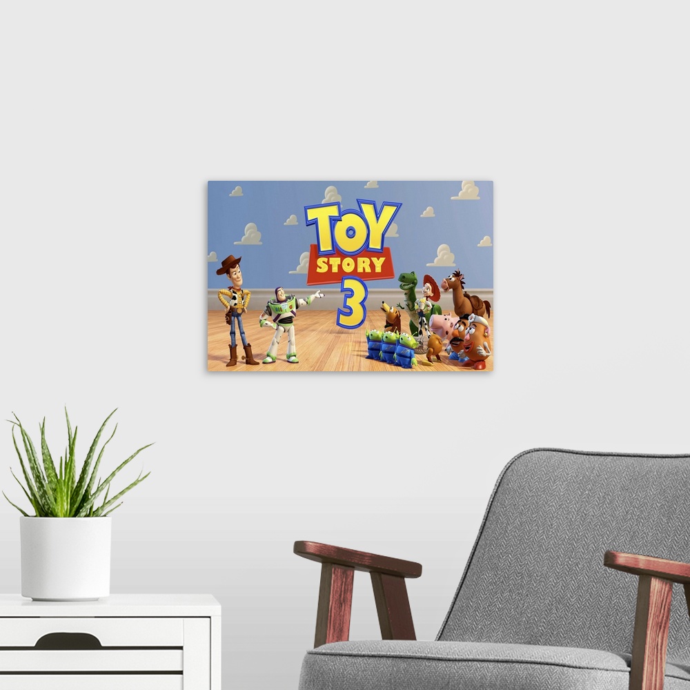A modern room featuring Woody, Buzz, and the rest of their toy-box friends are dumped in a day-care center after their ow...