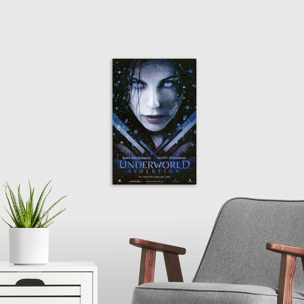 A modern room featuring Underworld: Evolution continues the saga of war between the vampires and the Lycans. The film goe...