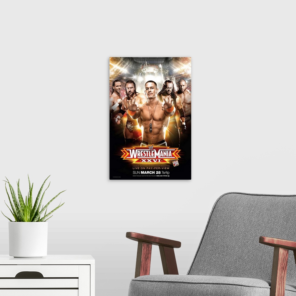 A modern room featuring WrestleMania XXVI - Movie Poster