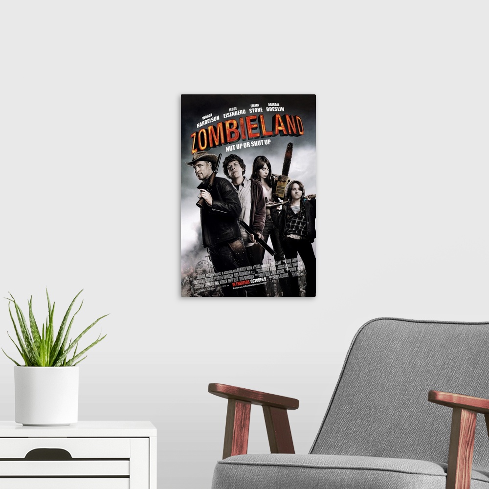 A modern room featuring Zombieland - Movie Poster