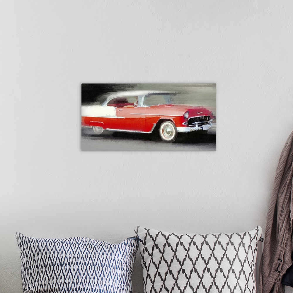 A bohemian room featuring 1955 Chevrolet Bel Air Coupe Watercolor