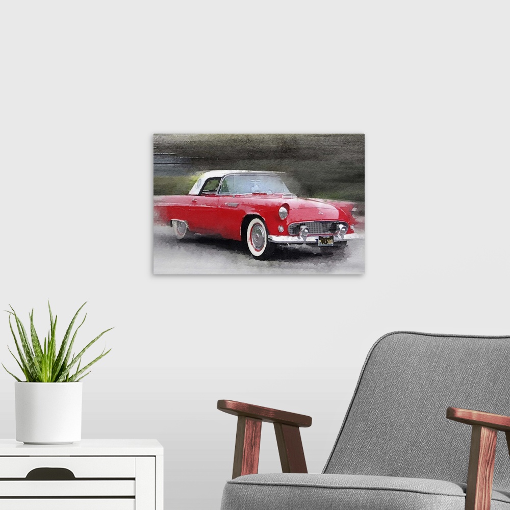 A modern room featuring 1955 Ford Thunderbird Watercolor