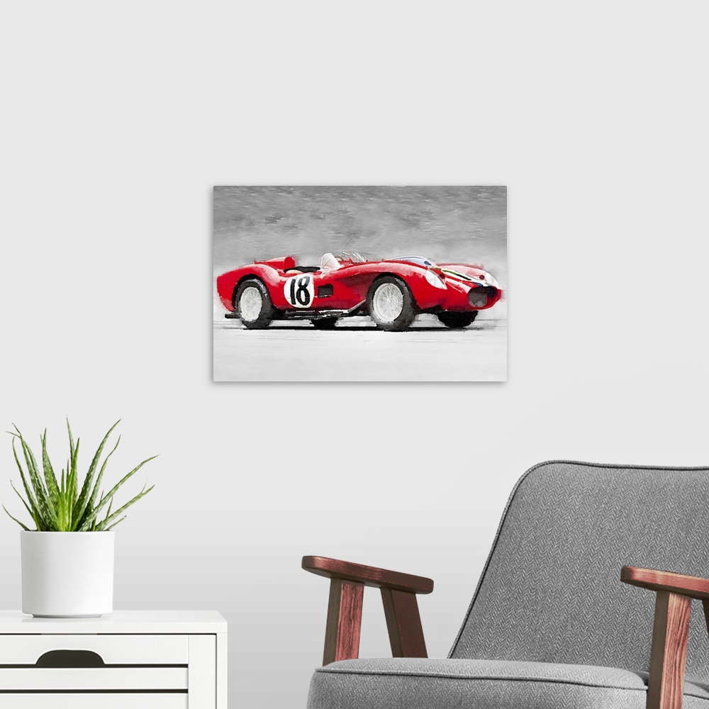 A modern room featuring 1957 Ferrari Testarossa Watercolor