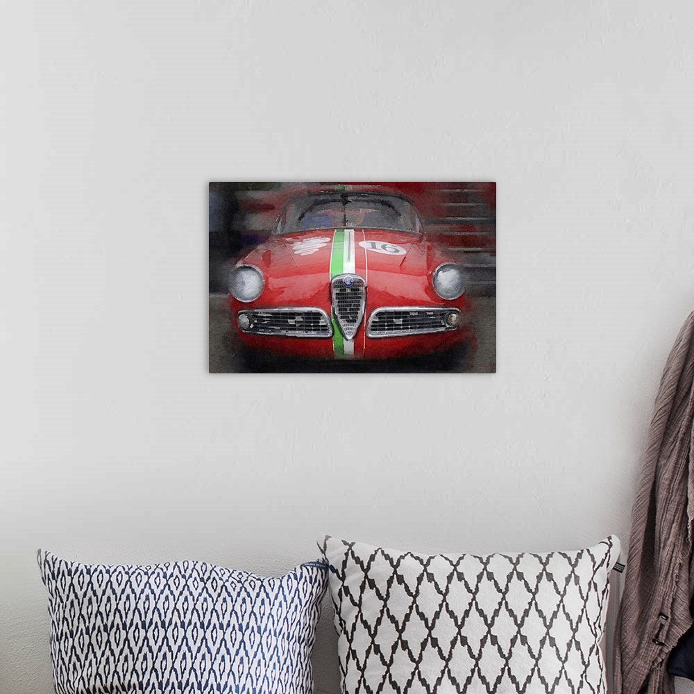 A bohemian room featuring 1959 Alfa Romeo Giulietta Watercolor