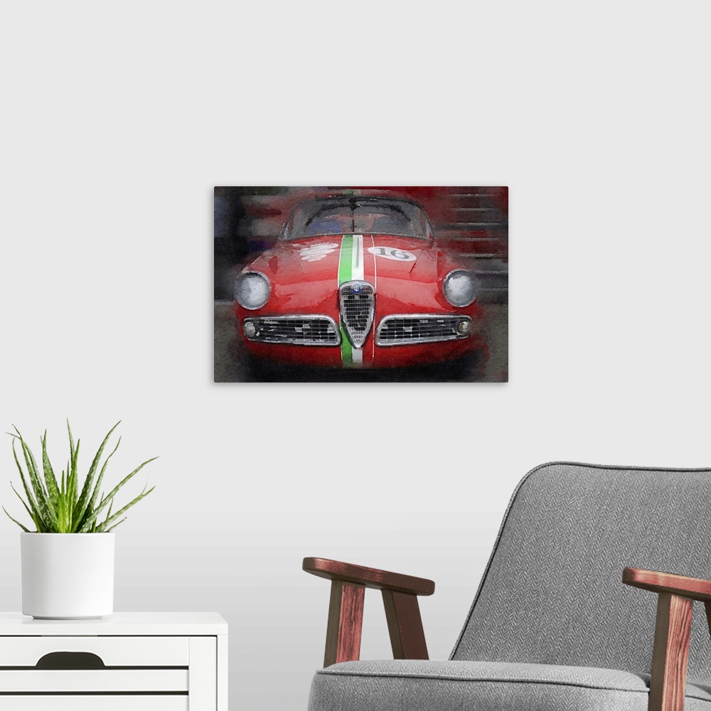 A modern room featuring 1959 Alfa Romeo Giulietta Watercolor