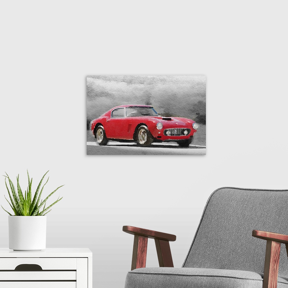 A modern room featuring 1960 Ferrari 250 GT SWB Watercolor