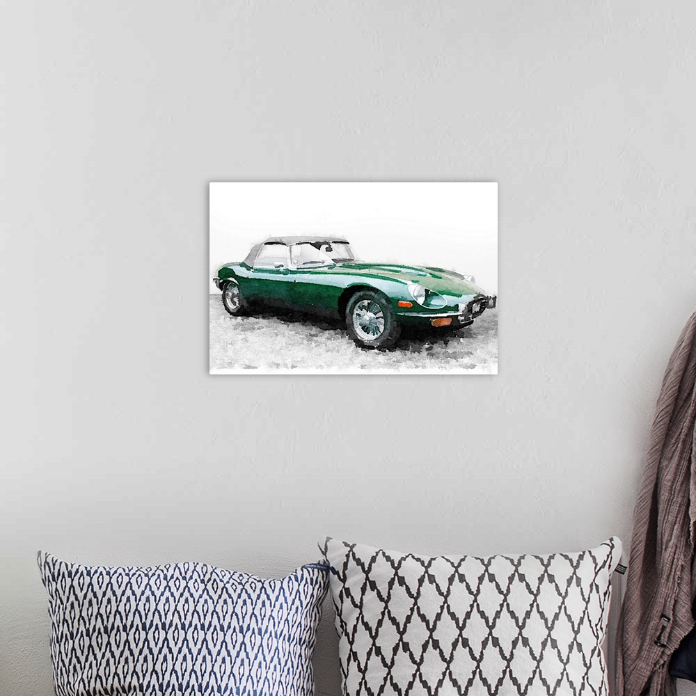 A bohemian room featuring 1961 Jaguar E-Type Watercolor