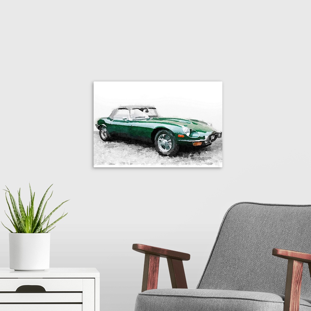 A modern room featuring 1961 Jaguar E-Type Watercolor