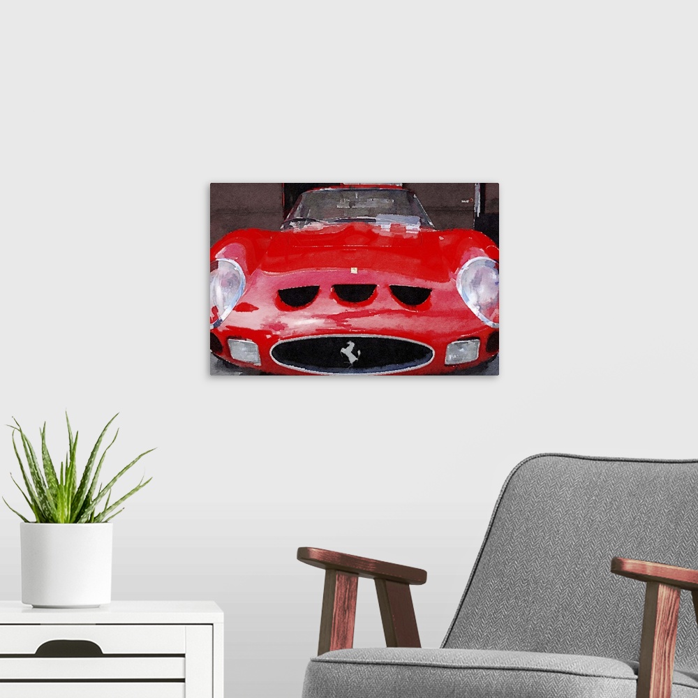 A modern room featuring 1962 Ferrari 250 GTO Front Watercolor