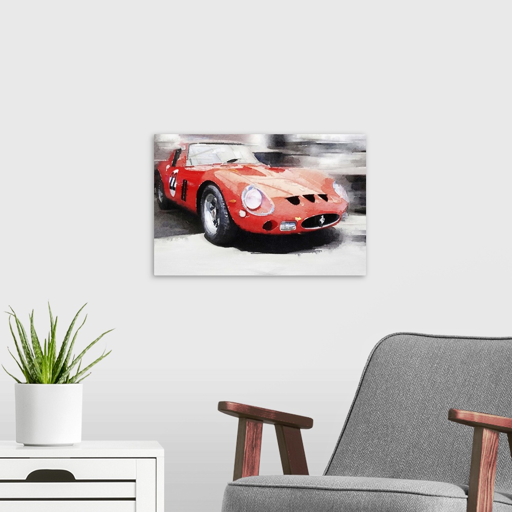 A modern room featuring 1962 Ferrari 250 GTO Watercolor