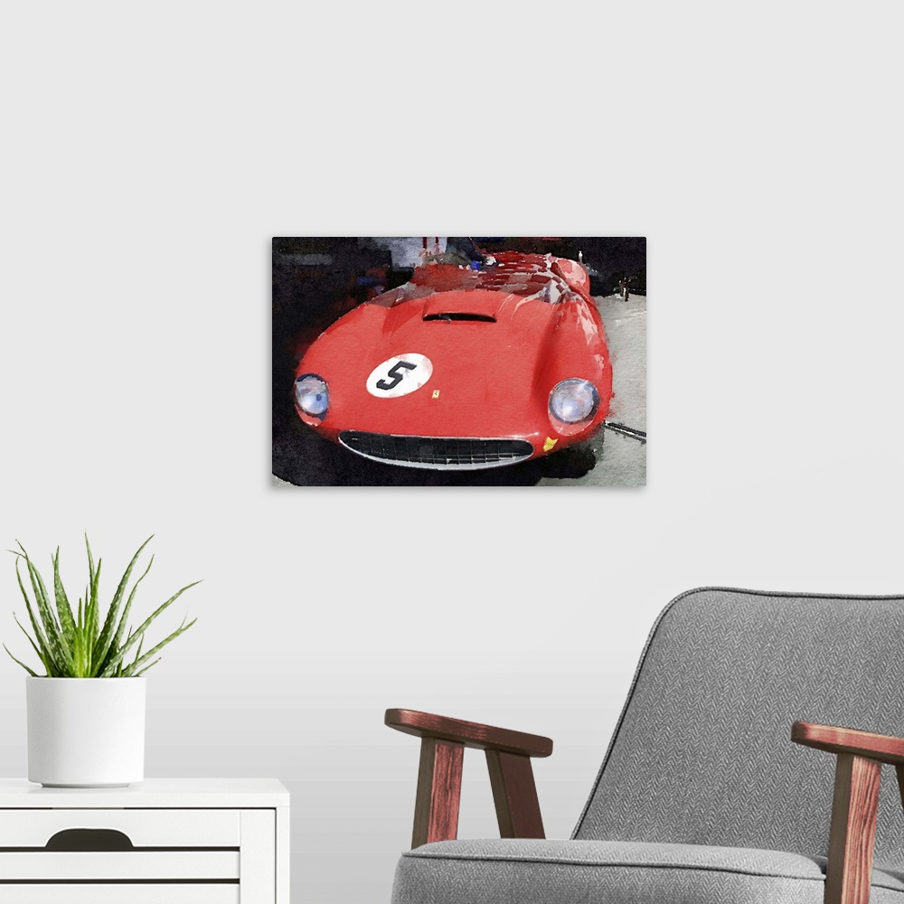 A modern room featuring 1962 Ferrari in the Pits Watercolor