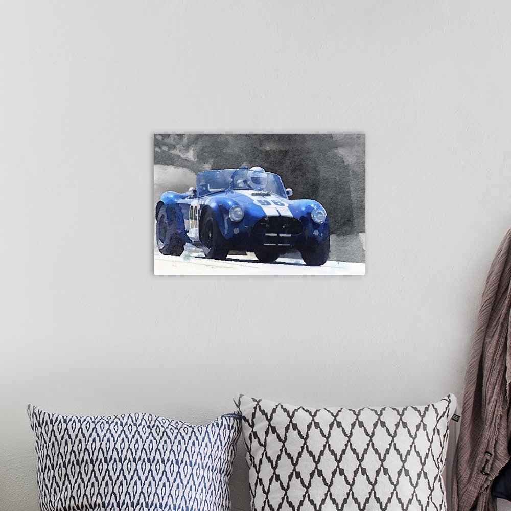 A bohemian room featuring 1964 AC Cobra Shelby Racing Watercolor