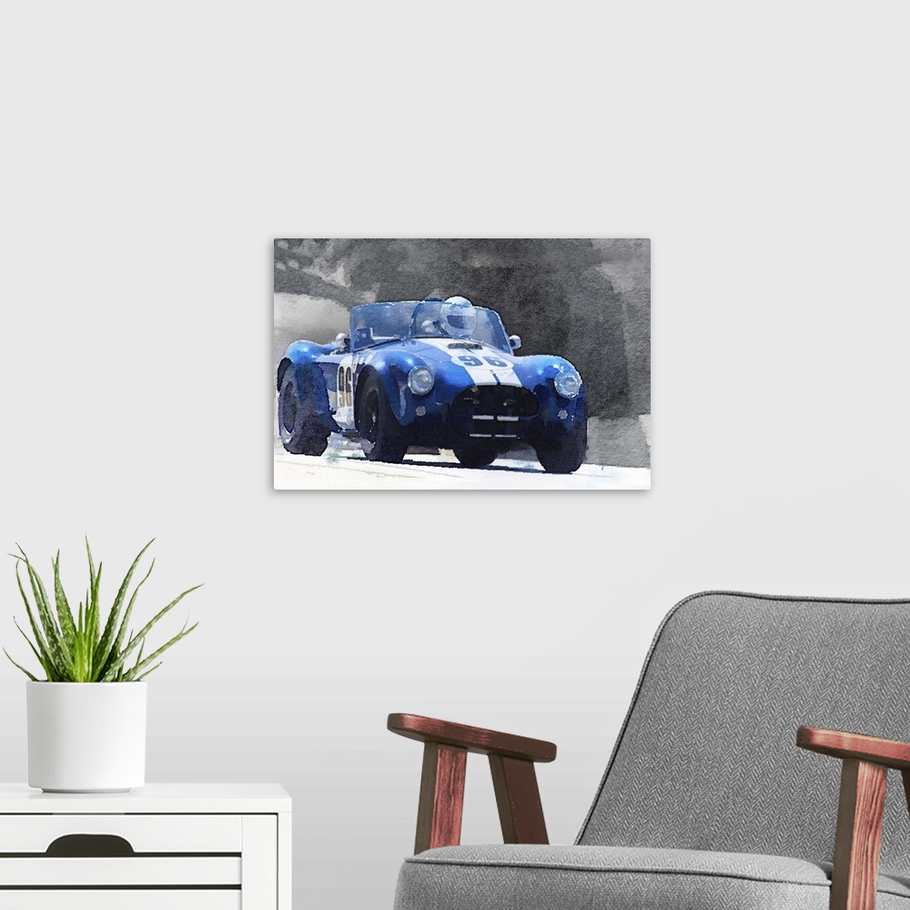 A modern room featuring 1964 AC Cobra Shelby Racing Watercolor