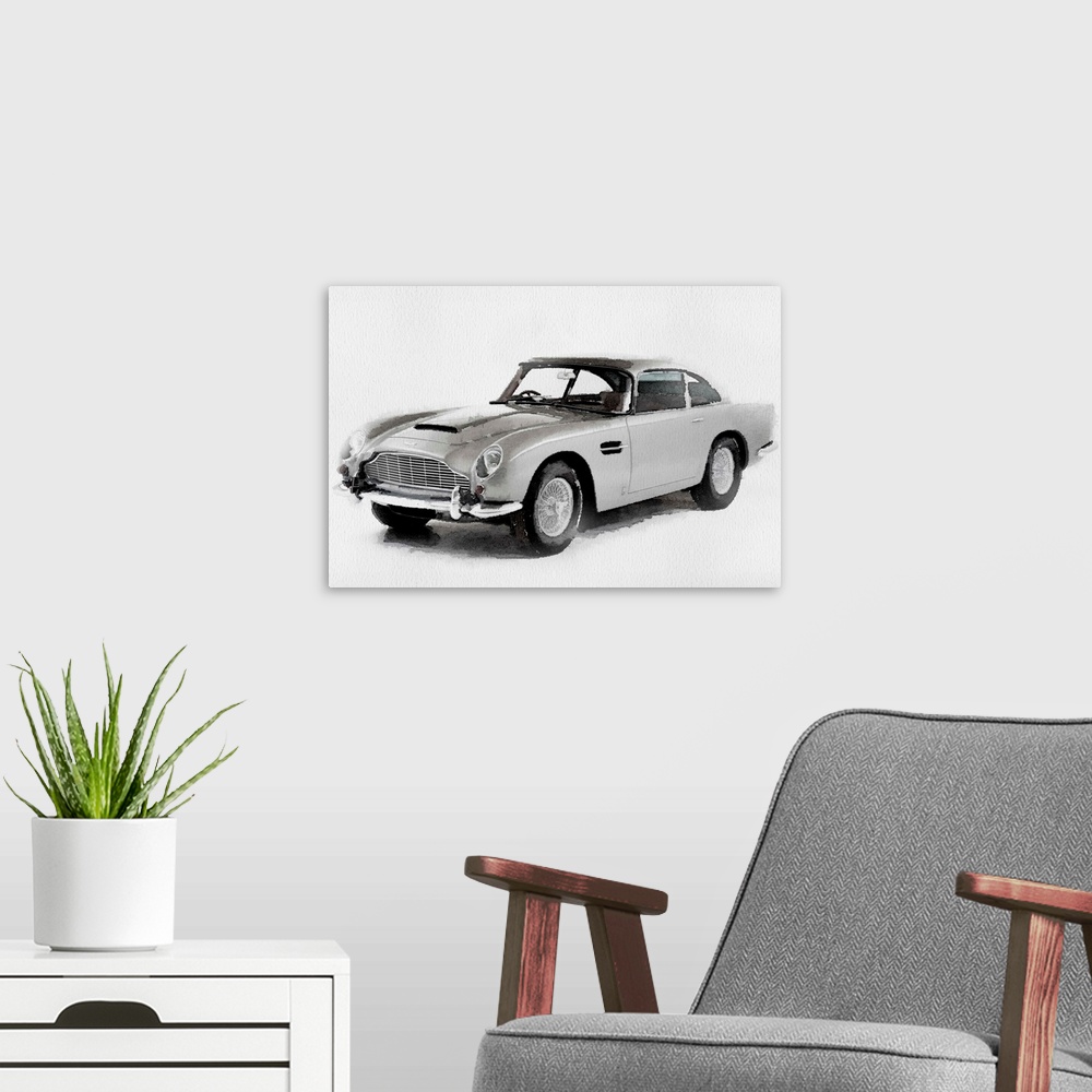 A modern room featuring 1964 Aston Martin DB5 Watercolor