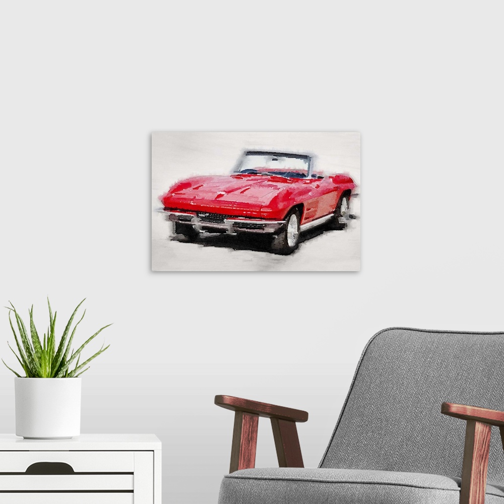 A modern room featuring 1964 Corvette Stingray Watercolor