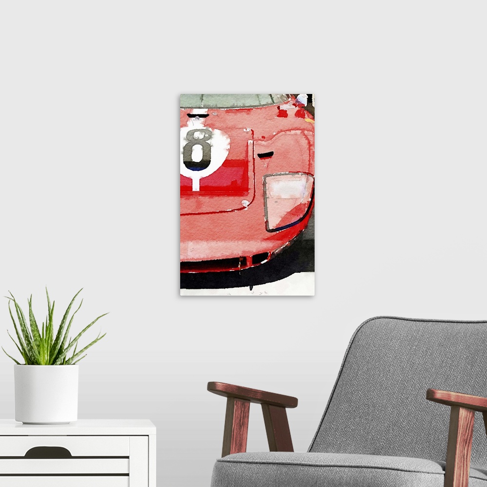 A modern room featuring 1964 Ford GT40 Front Detail Watercolor