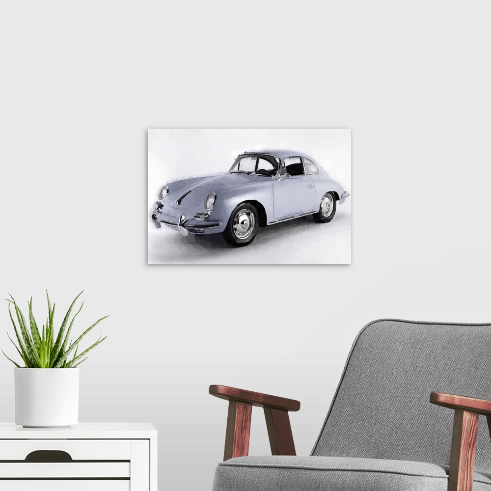 A modern room featuring 1964 Porsche 356B Watercolor